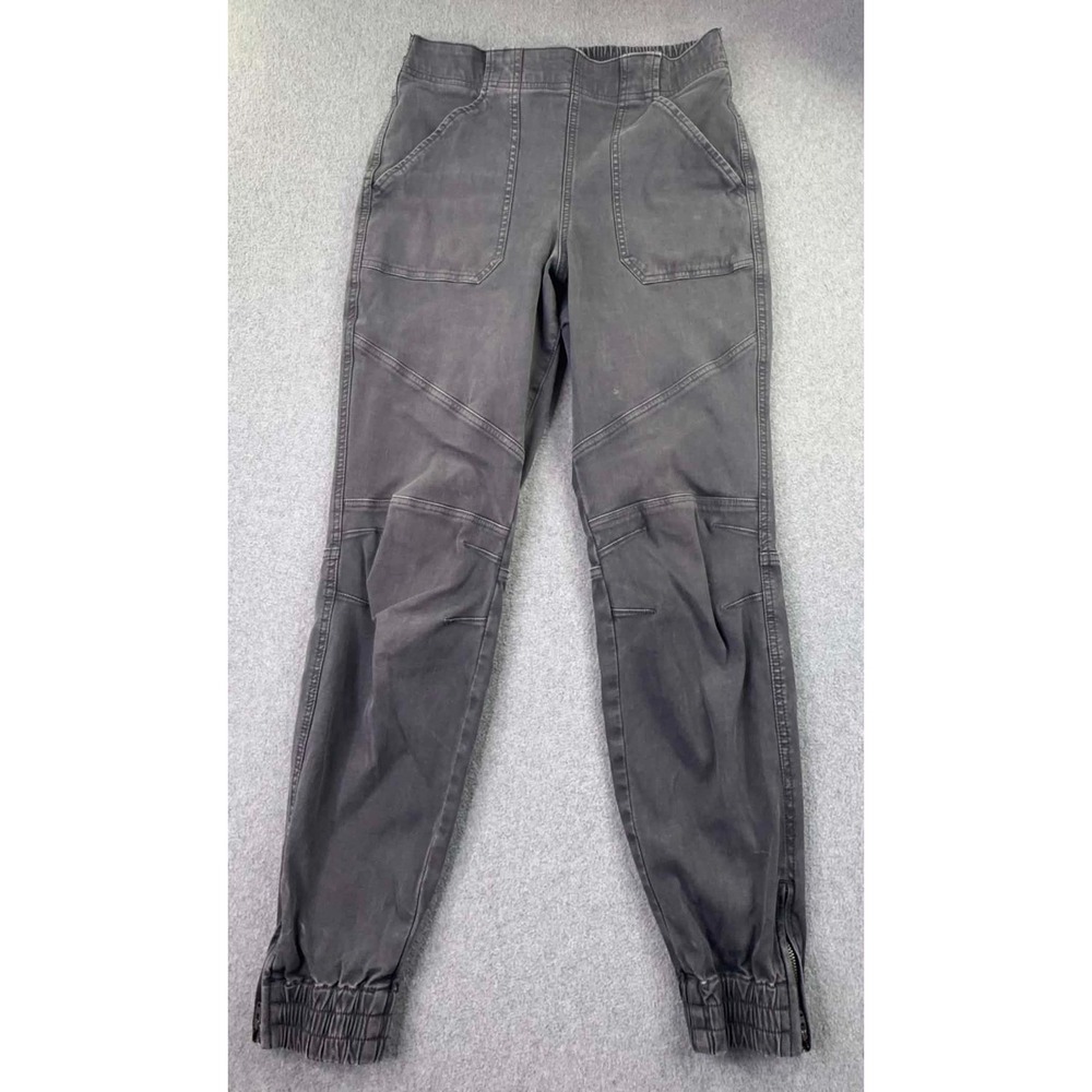 SPANX Stretch Twill Cargo Jogger Pants Womens M Washed Black Moto Ankle Zip